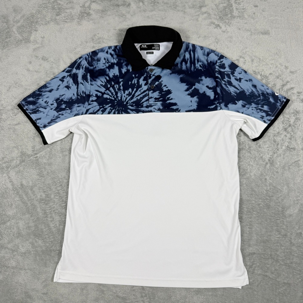 Oakley Mens Small Polo Shirt Hydrolix Blue White Tie Dye Short Sleeve